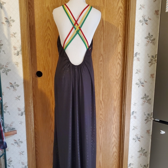 COOGI black rasta strappy maxi dress allover logo print stretch polyeste… - Picture 6 of 13